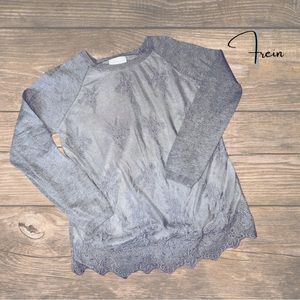Gray Sweater with Sheer Lace Overlay